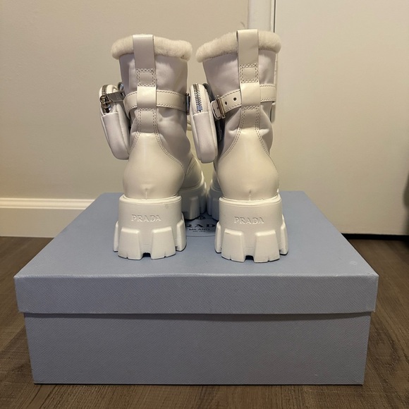 PRADA MONOLITH LEATHER PLATFORM BOOTS - Picture 2 of 6